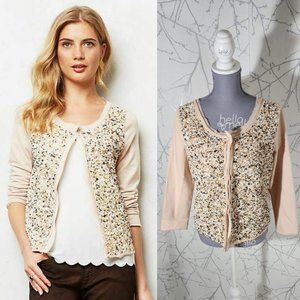 Postmark Beige Cream Sequin Beaded Boxy Fit Pailette Cardigan